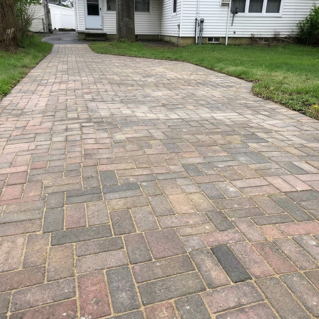 Sealed Naples paver driveway with rich uniform color