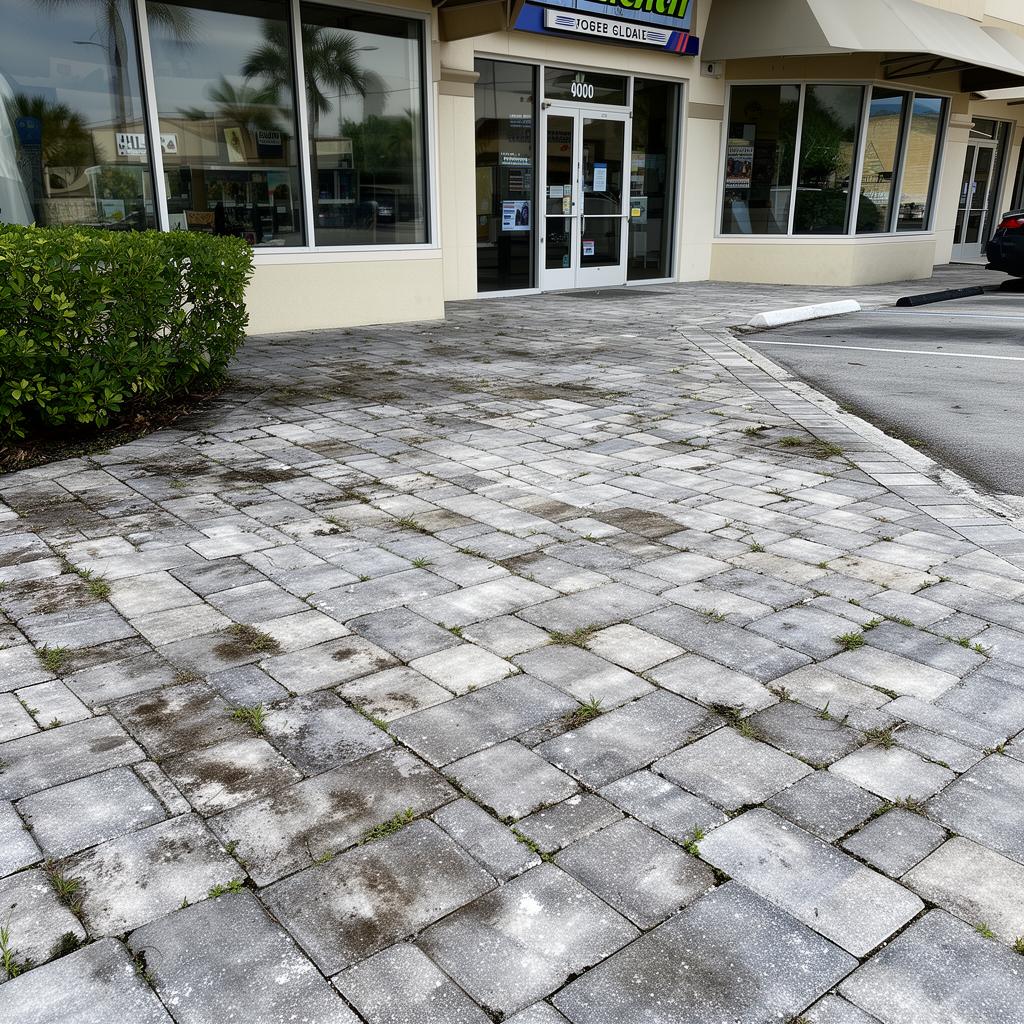 Mold-stained Fort Myers paver patio before cleaning