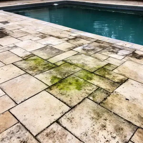 Faded Bonita Springs pool deck pavers before sealing